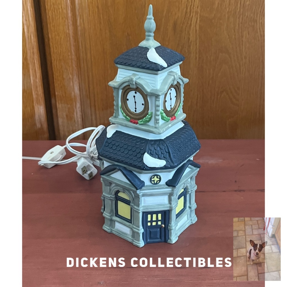 Dickens Collectibles Town Series Clock Tower Ceramic Light, 1996